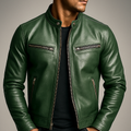 Men's Vintage Genuine Leather Jacket with Cotton Lining Zip Front and Slim Fit