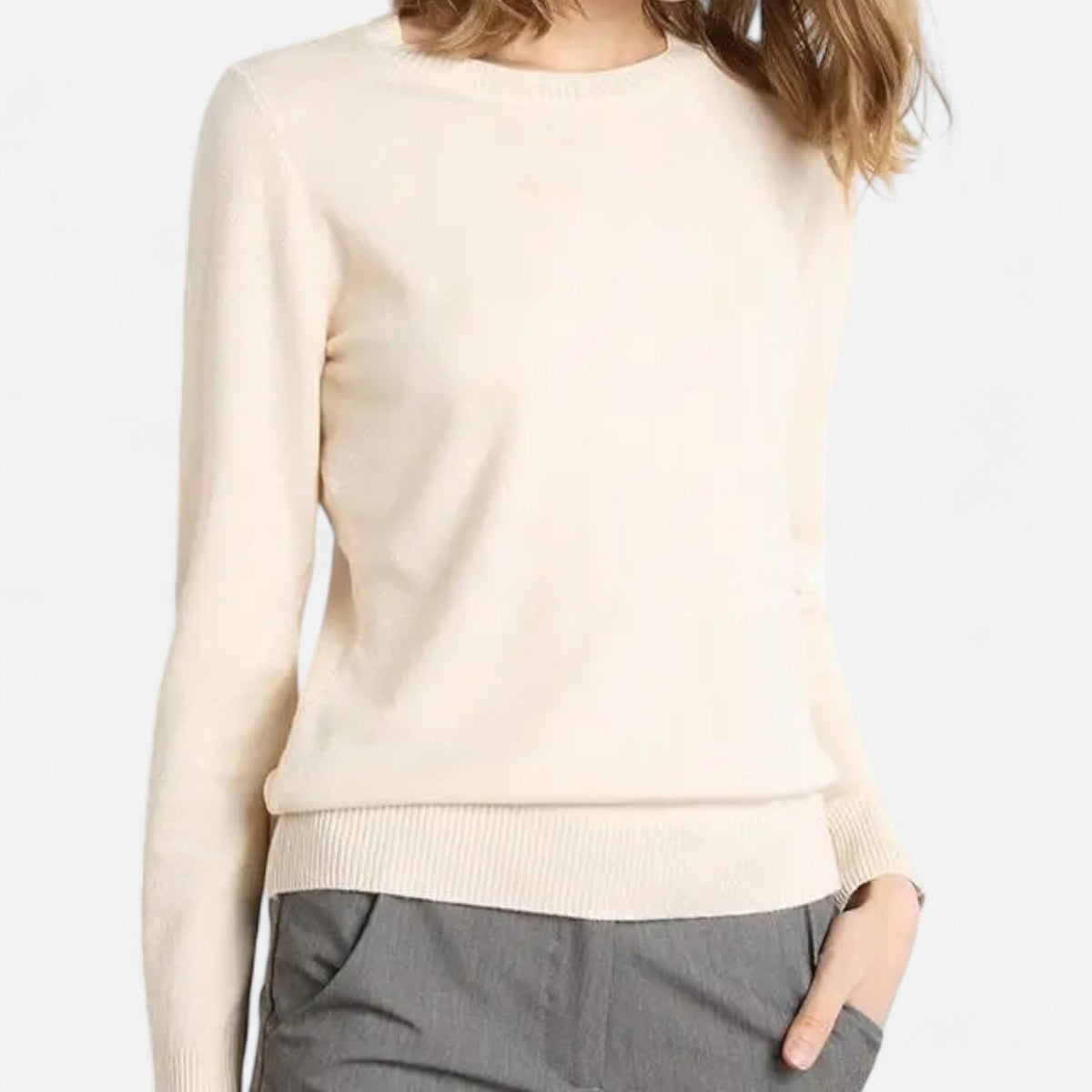 Women's Merino Wool Crew Neck Sweater with Slim Fit for Office and Everyday Layering