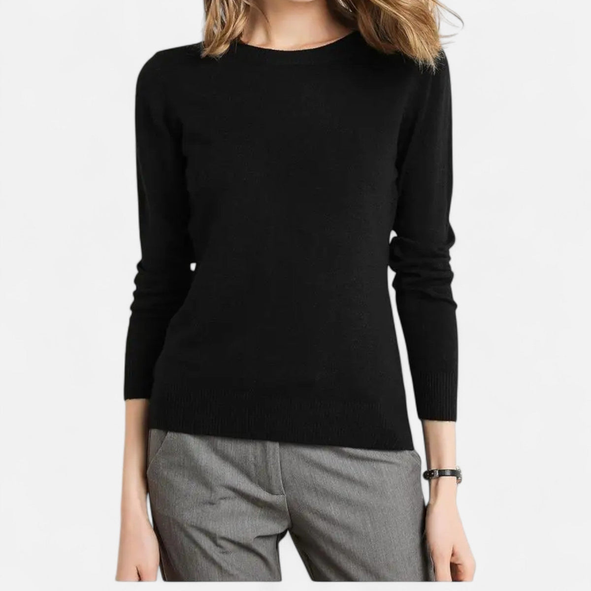 Women's Merino Wool Crew Neck Sweater with Slim Fit for Office and Everyday Layering