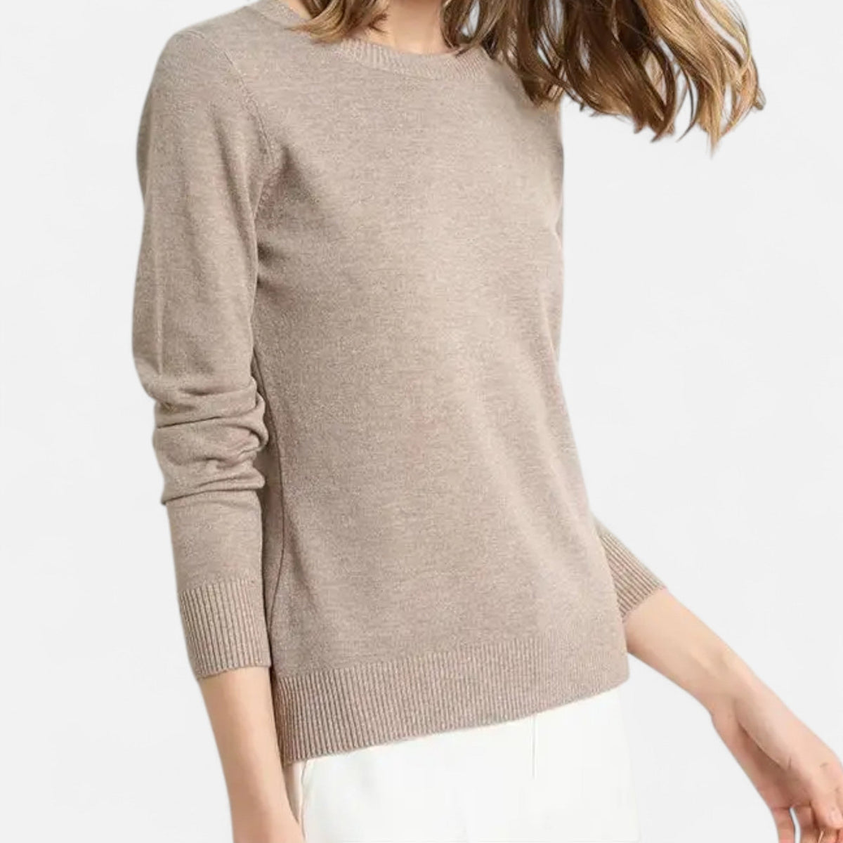 Women's Merino Wool Crew Neck Sweater with Slim Fit for Office and Everyday Layering