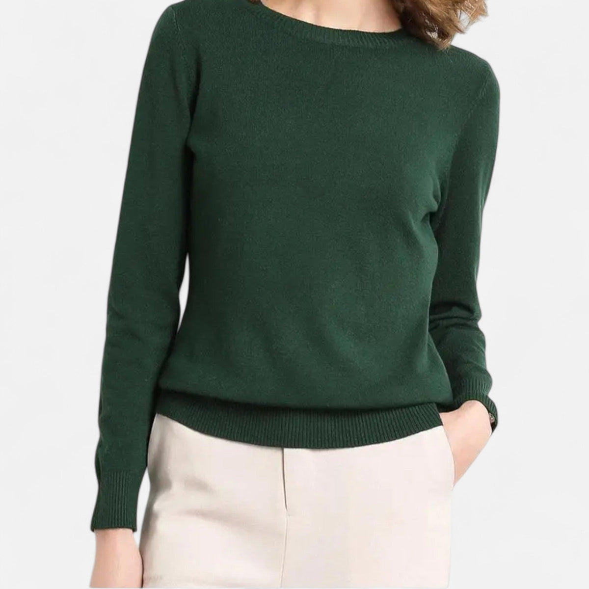 Women's Merino Wool Crew Neck Sweater with Slim Fit for Office and Everyday Layering