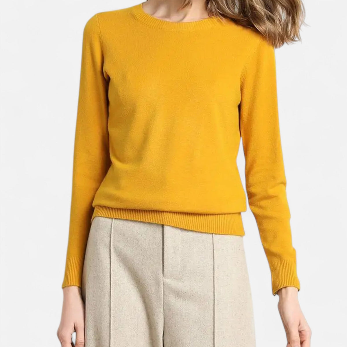 Women's Merino Wool Crew Neck Sweater with Slim Fit for Office and Everyday Layering
