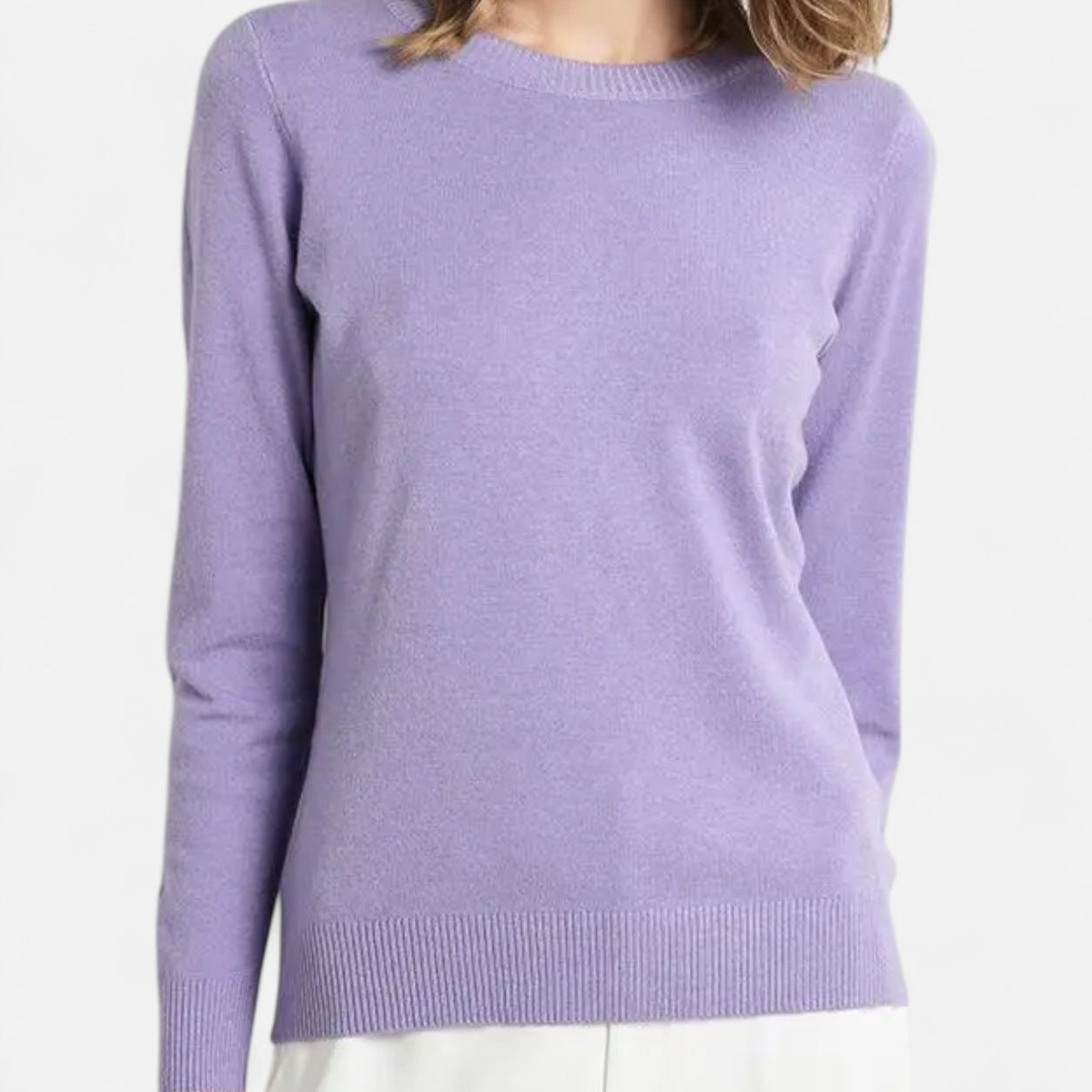 Women's Merino Wool Crew Neck Sweater with Slim Fit for Office and Everyday Layering