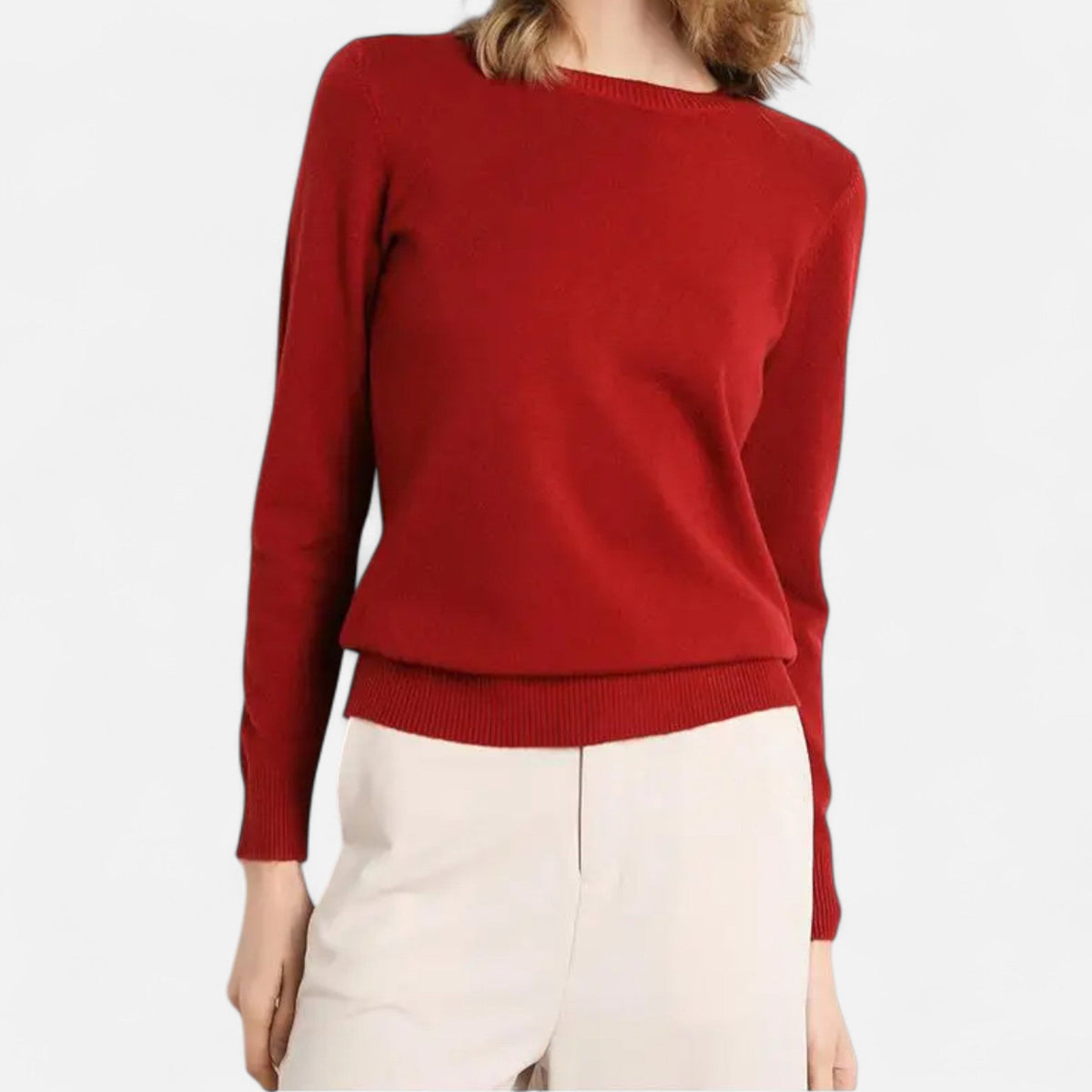 Women's Merino Wool Crew Neck Sweater with Slim Fit for Office and Everyday Layering