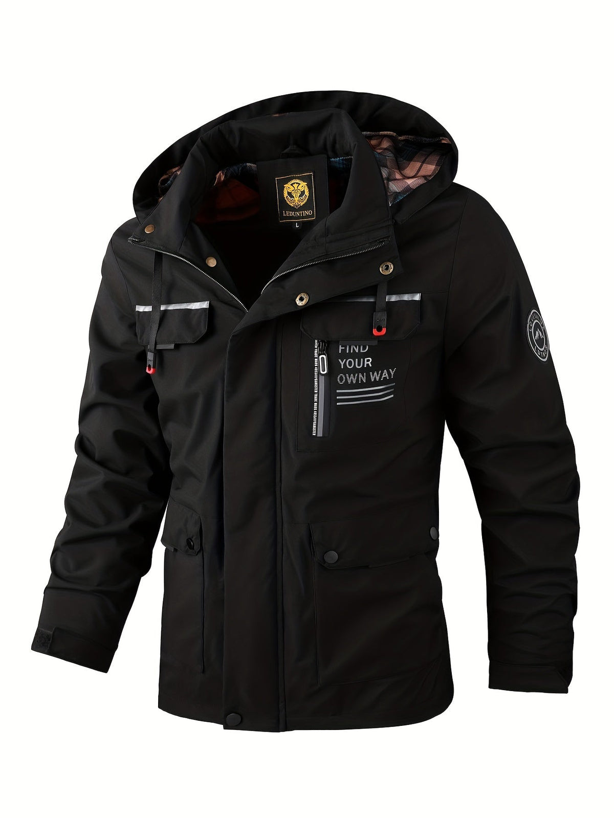 Men's Waterproof Windbreaker Jacket with Adjustable Hood and Breathable Lining