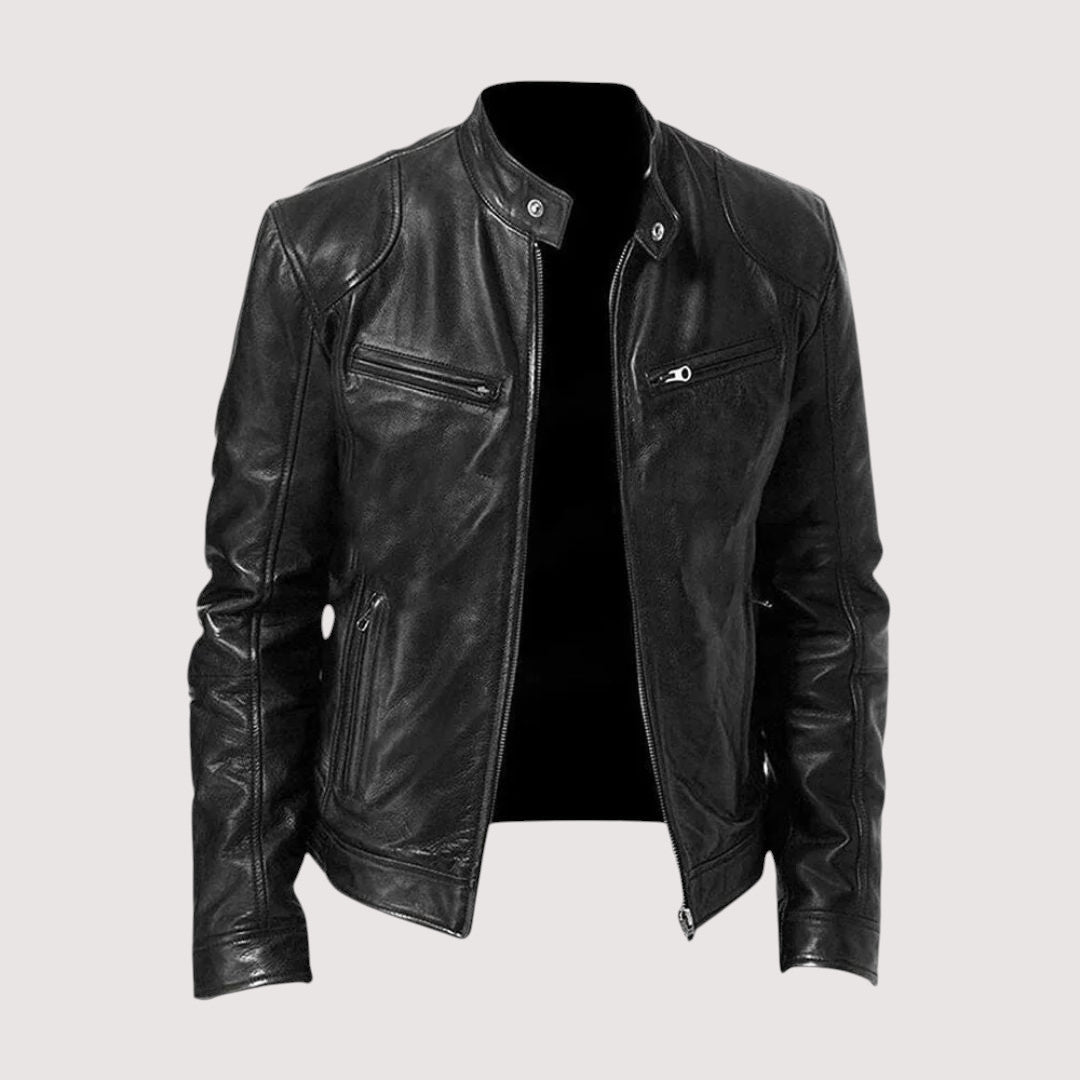 Men's Genuine Leather Jacket with Structured Shoulders and Slim Fit for Nights Out
