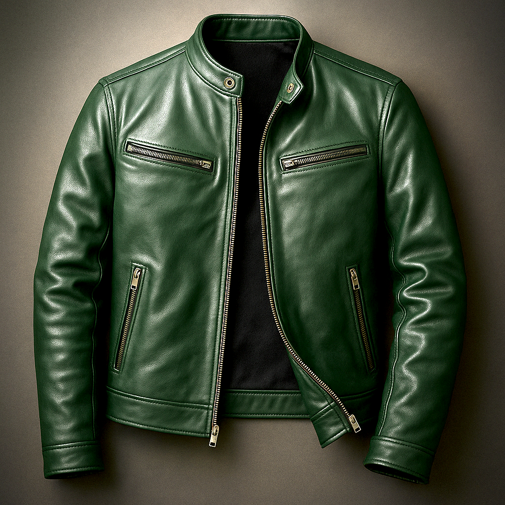 Men's Vintage Genuine Leather Jacket with Cotton Lining Zip Front and Slim Fit