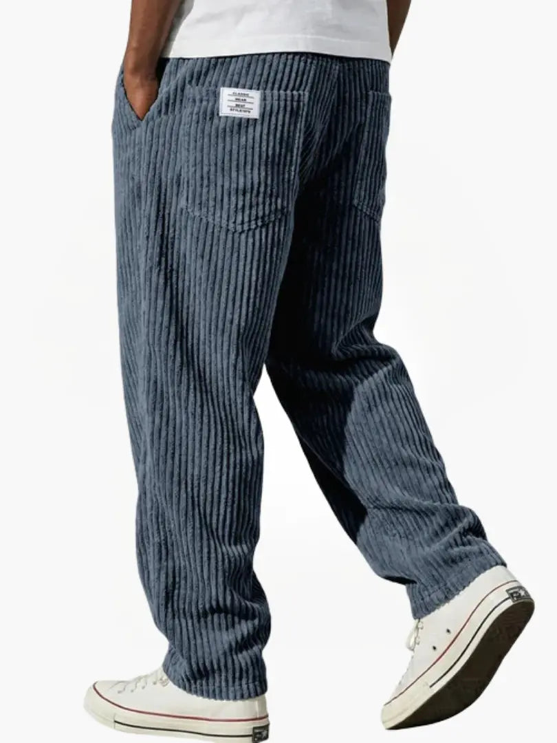 Men's Corduroy Pants with Elastic Drawstring Waist and Relaxed Fit in Cotton Blend