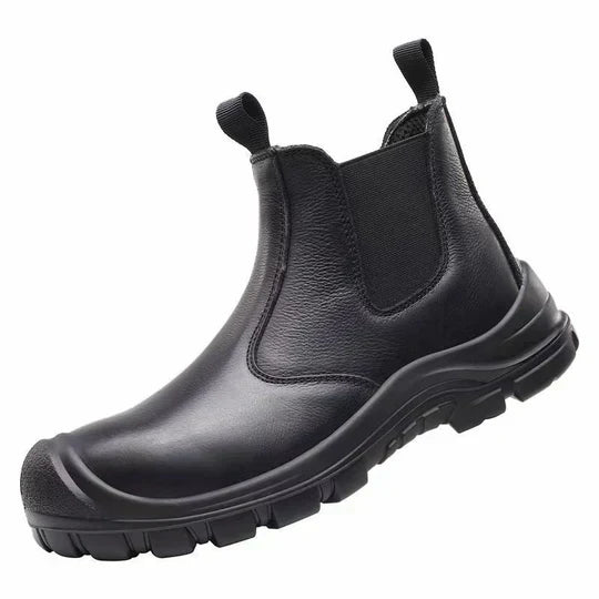 Men's Waterproof Leather Steel Toe Work Boots with Non Slip Puncture Resistant Sole
