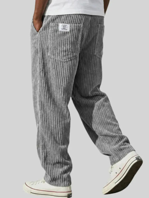 Men's Corduroy Pants with Elastic Drawstring Waist and Relaxed Fit in Cotton Blend