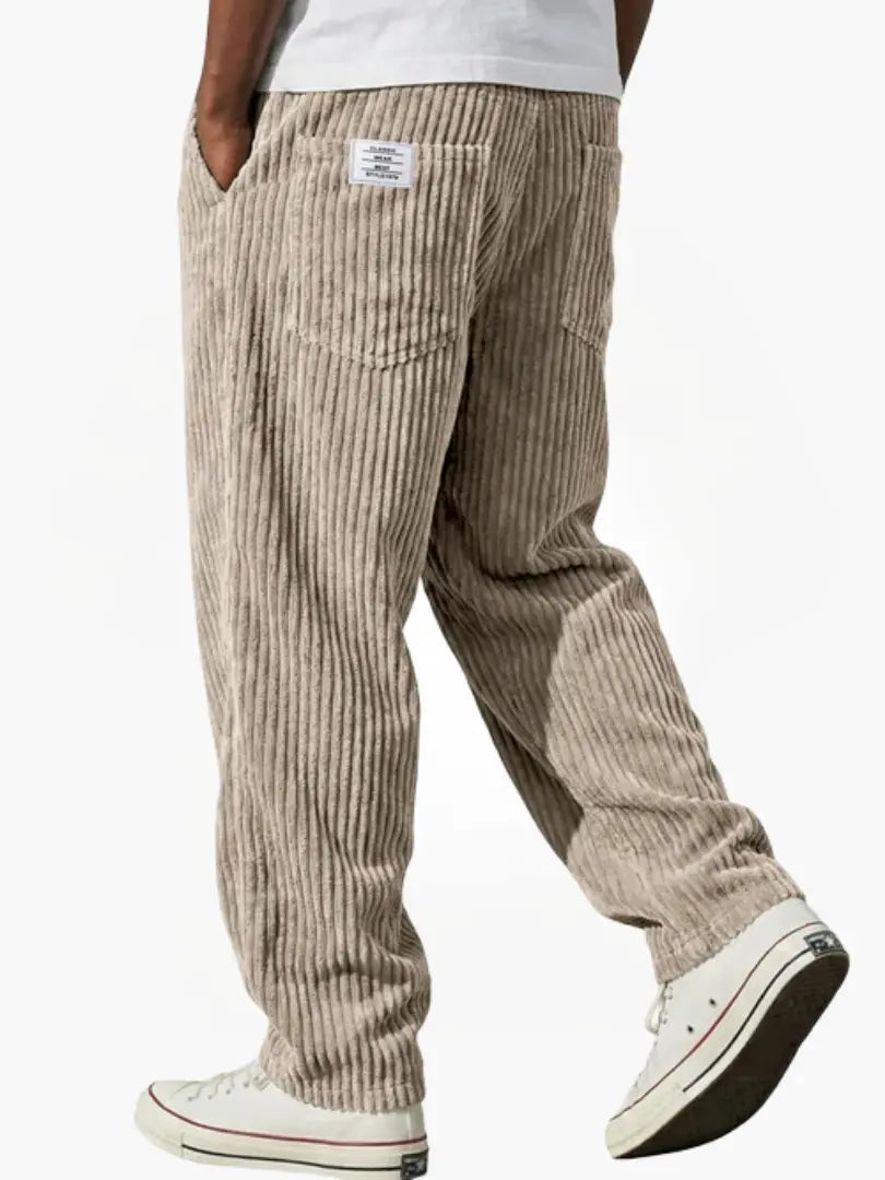 Men's Corduroy Pants with Elastic Drawstring Waist and Relaxed Fit in Cotton Blend