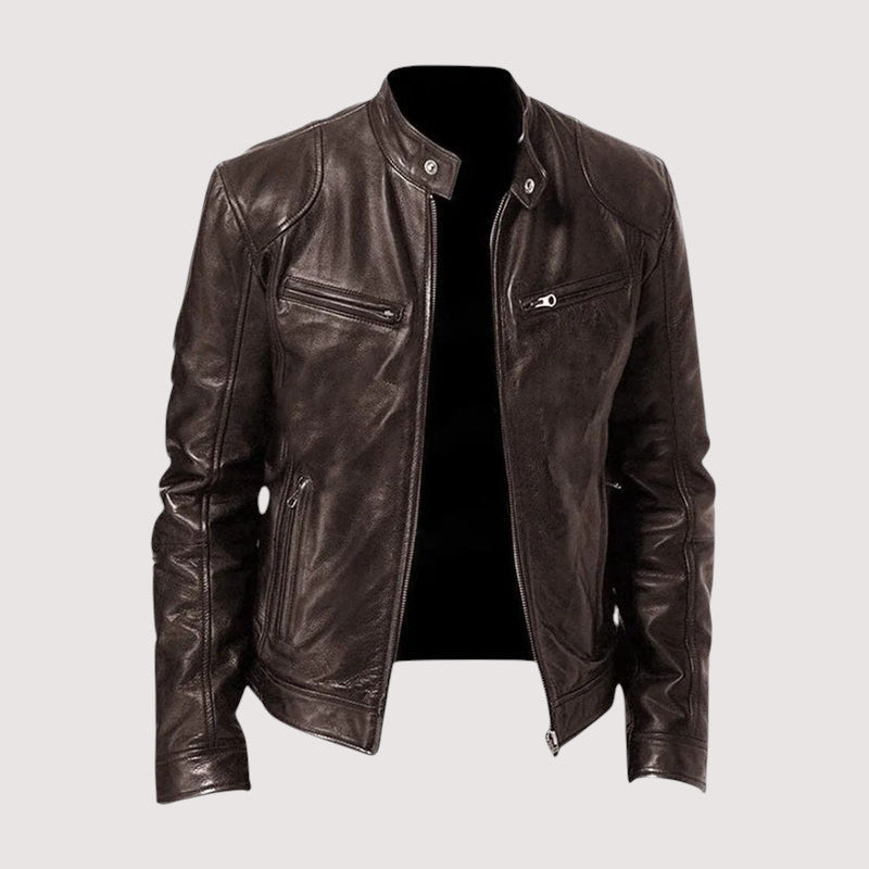 Men's Genuine Leather Jacket with Structured Shoulders and Slim Fit for Nights Out