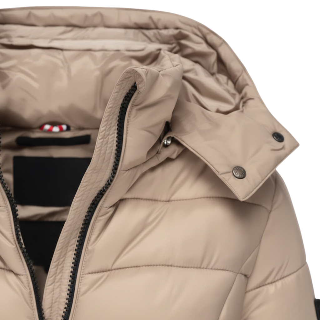 Women's Mid Length Quilted Puffer Parka with Hood Zip Closure and Slim Fit