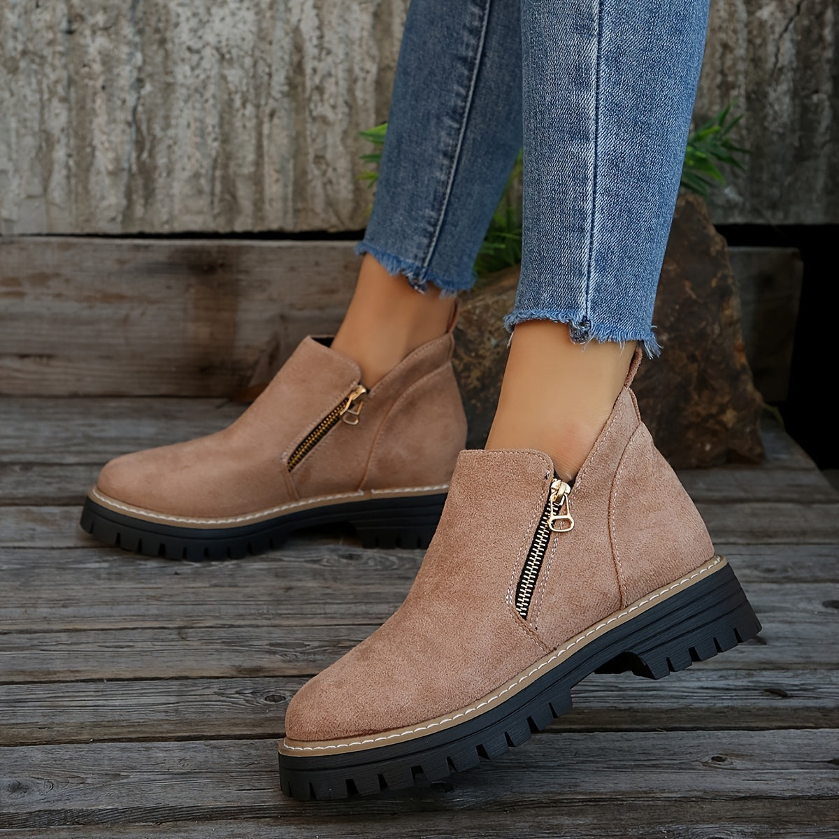 Women's Ankle Boots with Non Slip Outsole Cushioned Insole and Easy Side Zipper