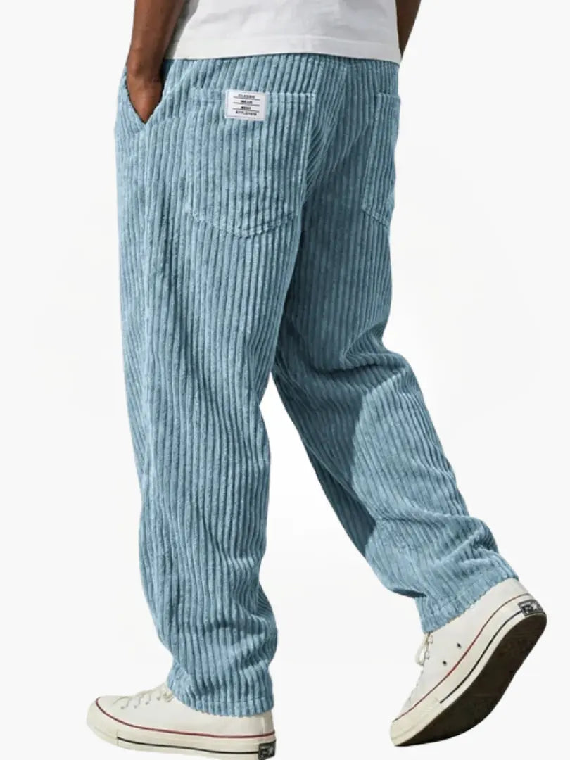 Men's Corduroy Pants with Elastic Drawstring Waist and Relaxed Fit in Cotton Blend