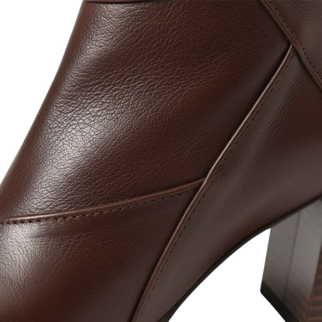 Women's Soft Leather Ankle Boots with Square Toe Chunky Block Heel and Side Zip