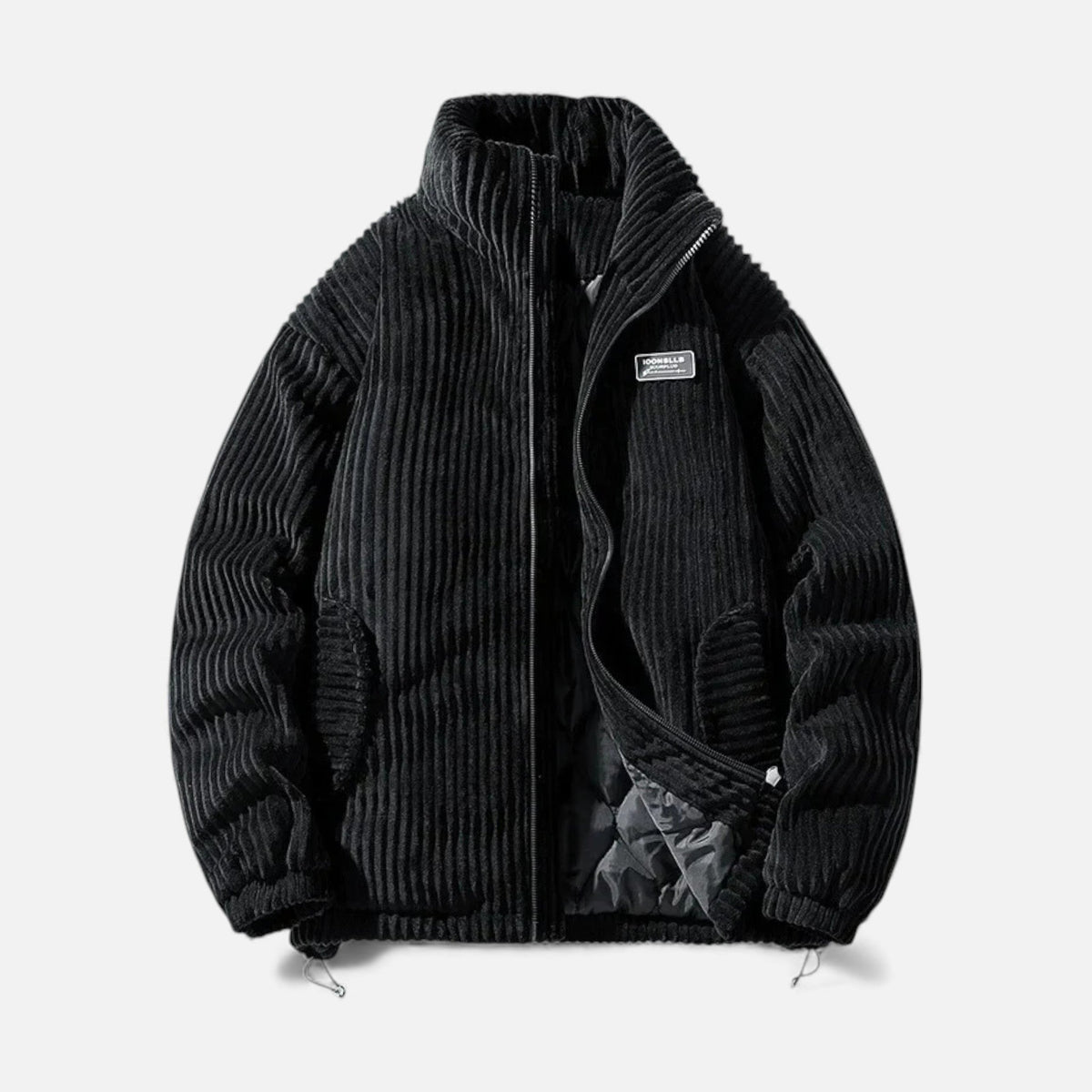 Men's Corduroy Puffer Parka in 100% Cotton with Stand Collar Zip Front and Pockets