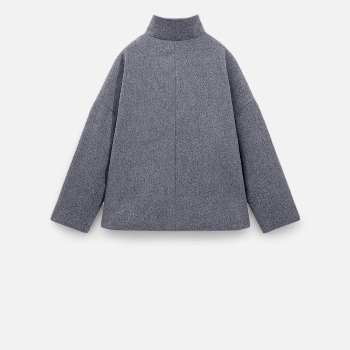 Women's Short Polyester Coat with High Collar Double Button and Drop Shoulders