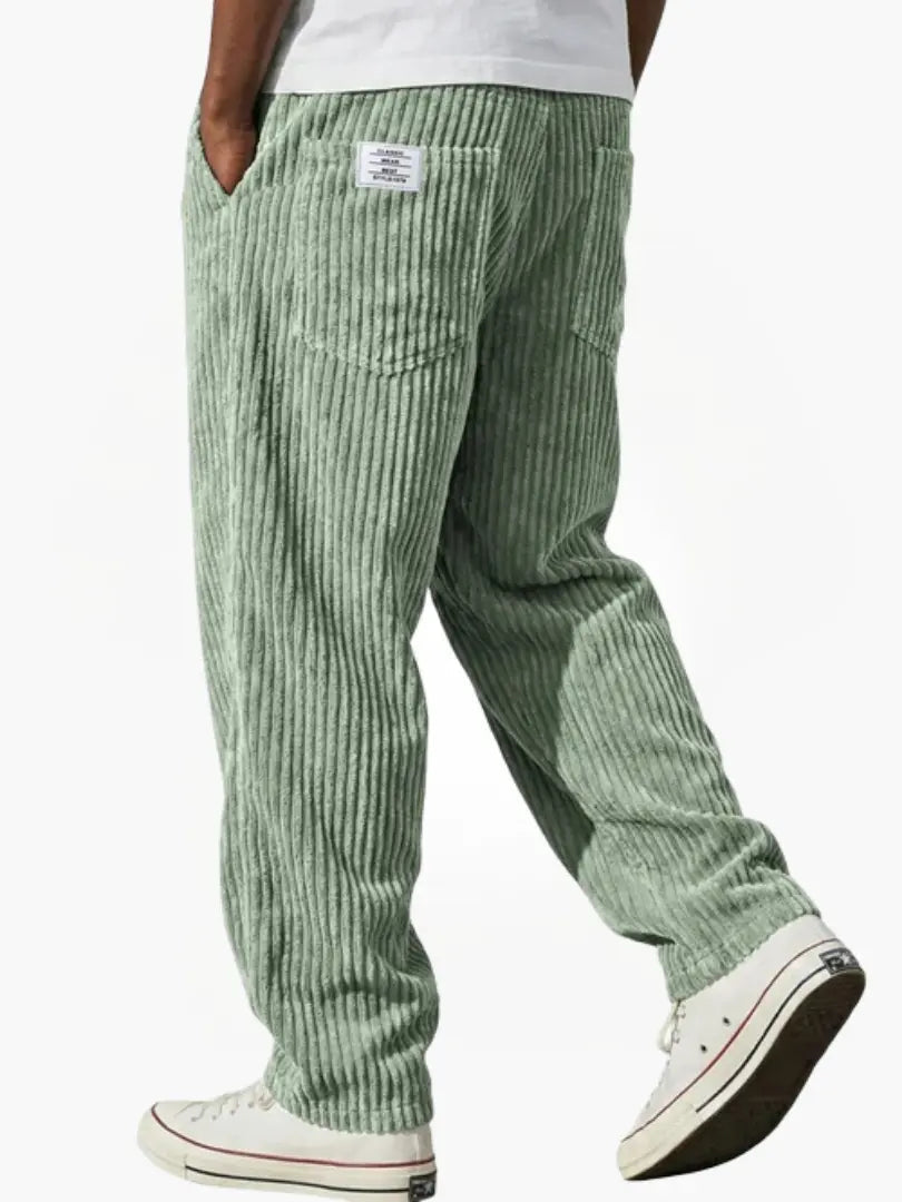 Men's Corduroy Pants with Elastic Drawstring Waist and Relaxed Fit in Cotton Blend