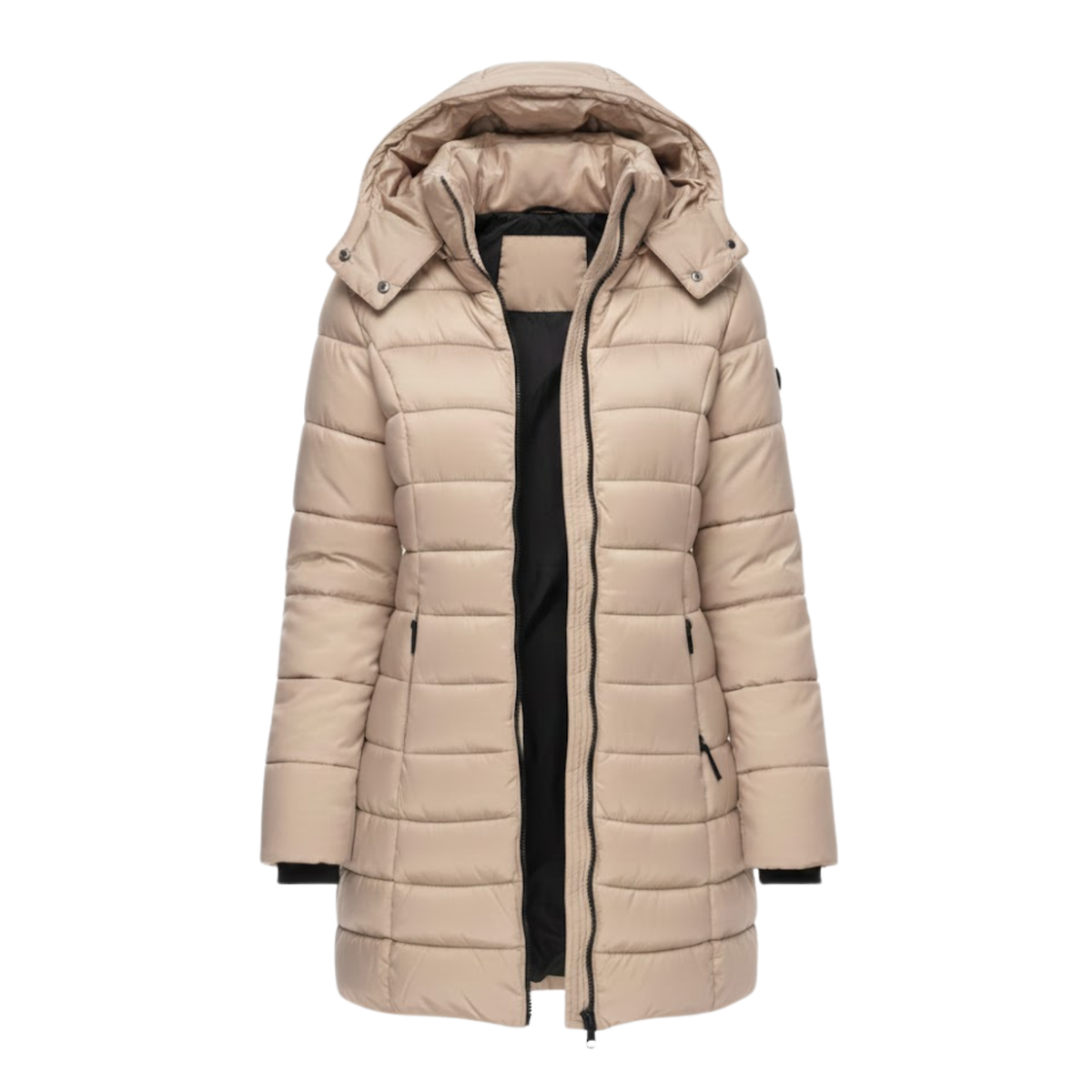 Women's Mid Length Quilted Puffer Parka with Hood Zip Closure and Slim Fit