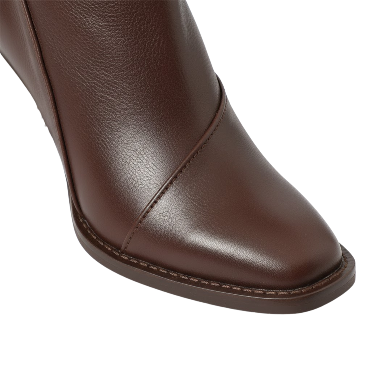 Women's Soft Leather Ankle Boots with Square Toe Chunky Block Heel and Side Zip