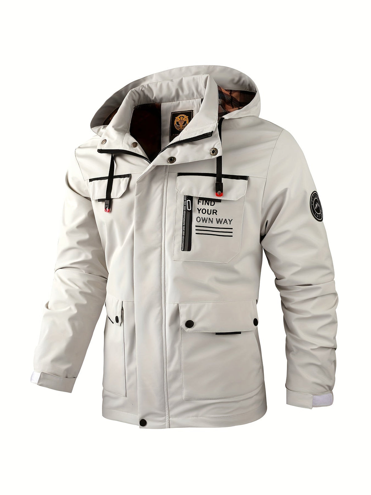 Men's Waterproof Windbreaker Jacket with Adjustable Hood and Breathable Lining