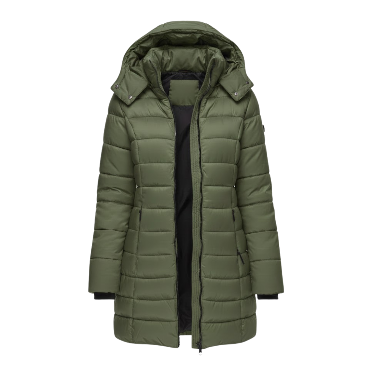 Women's Mid Length Quilted Puffer Parka with Hood Zip Closure and Slim Fit