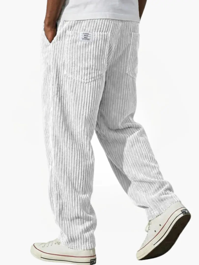 Men's Corduroy Pants with Elastic Drawstring Waist and Relaxed Fit in Cotton Blend