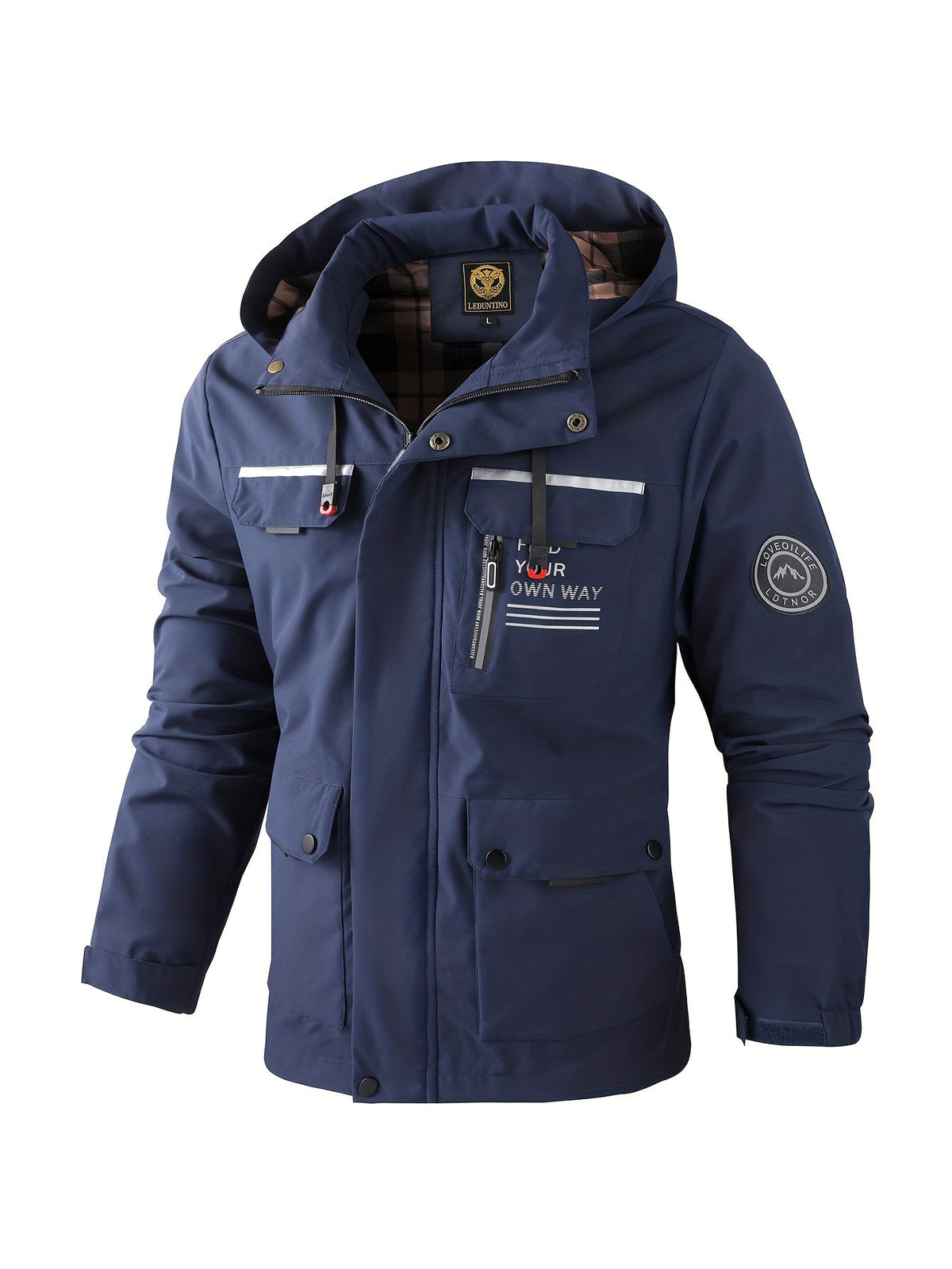 Men's Waterproof Windbreaker Jacket with Adjustable Hood and Breathable Lining