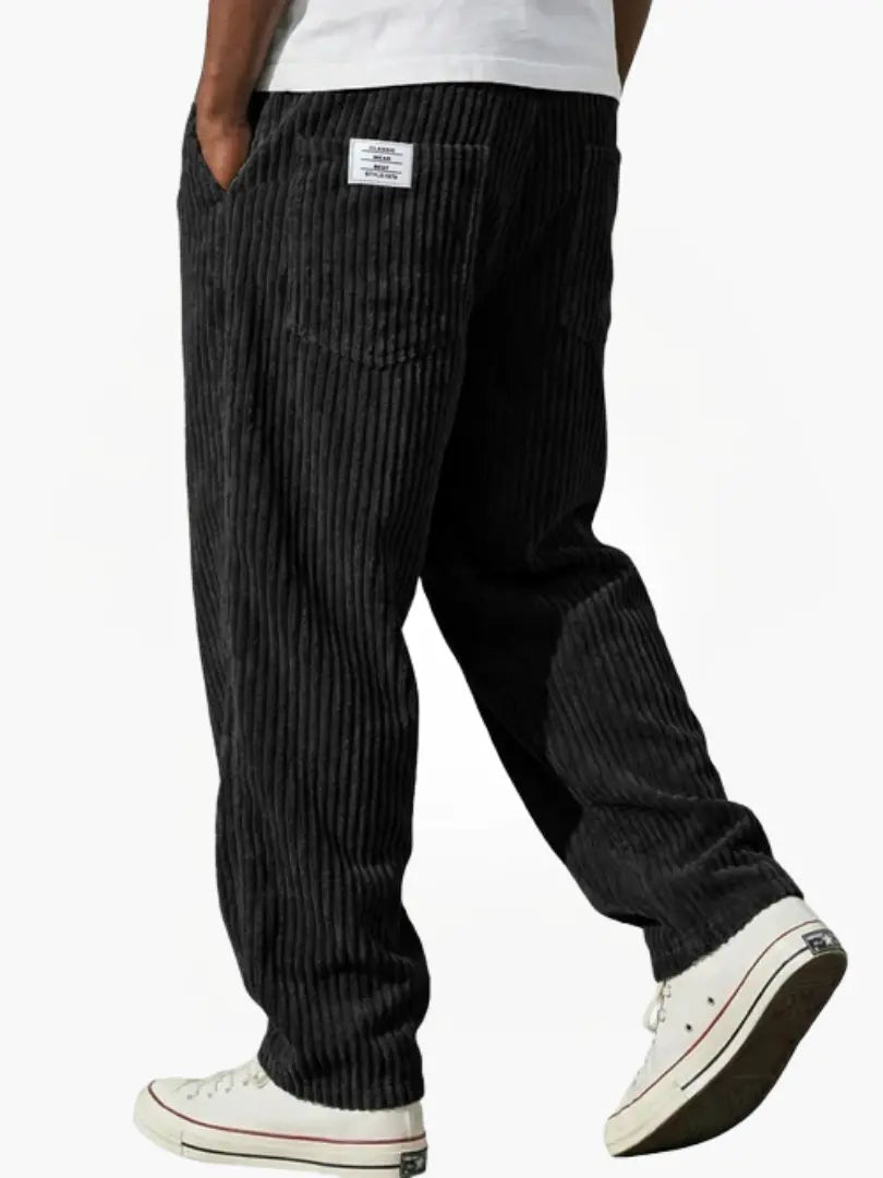 Men's Corduroy Pants with Elastic Drawstring Waist and Relaxed Fit in Cotton Blend