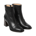 Women's Soft Leather Ankle Boots with Square Toe Chunky Block Heel and Side Zip