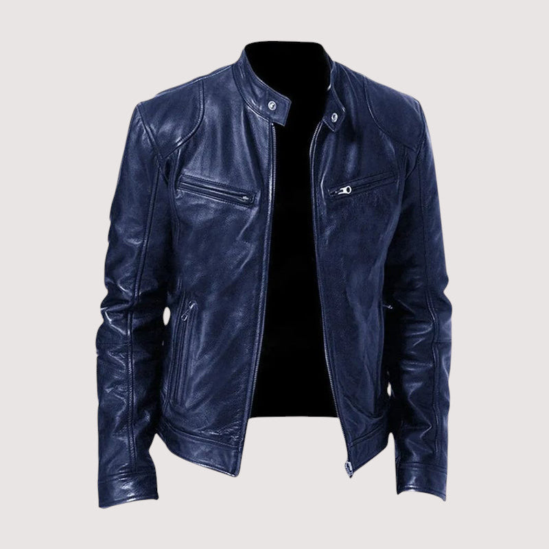 Men's Genuine Leather Jacket with Structured Shoulders and Slim Fit for Nights Out