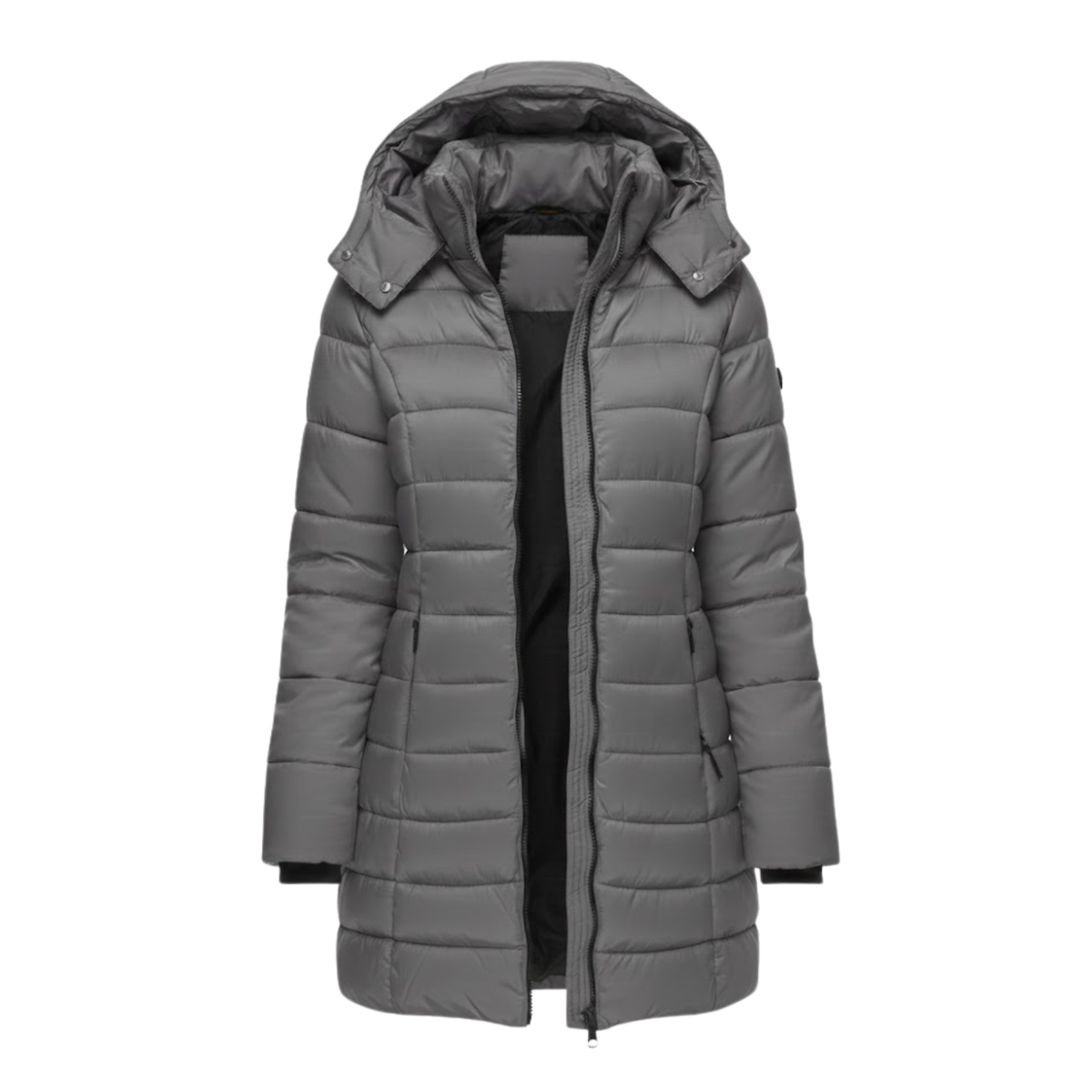 Women's Mid Length Quilted Puffer Parka with Hood Zip Closure and Slim Fit
