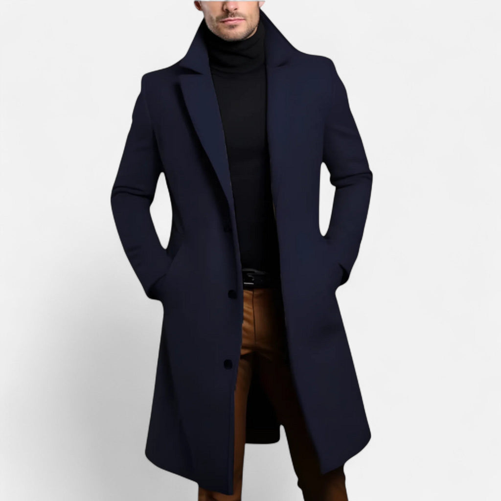 Men's Single Breasted Overcoat with Structured Lapels and Full Lining for Office Wear