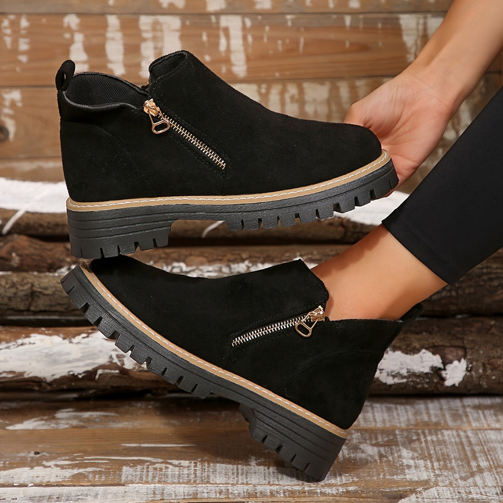 Women's Ankle Boots with Non Slip Outsole Cushioned Insole and Easy Side Zipper