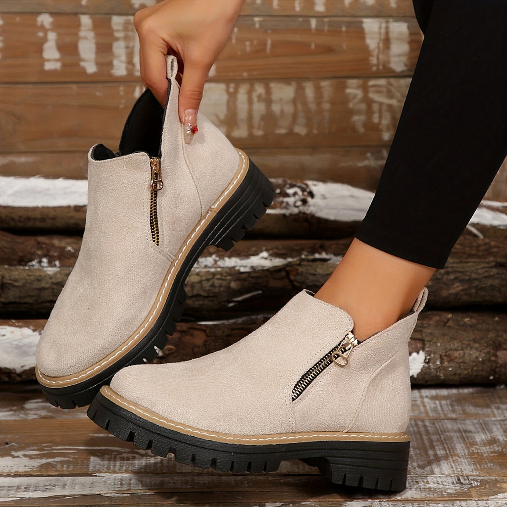 Women's Ankle Boots with Non Slip Outsole Cushioned Insole and Easy Side Zipper