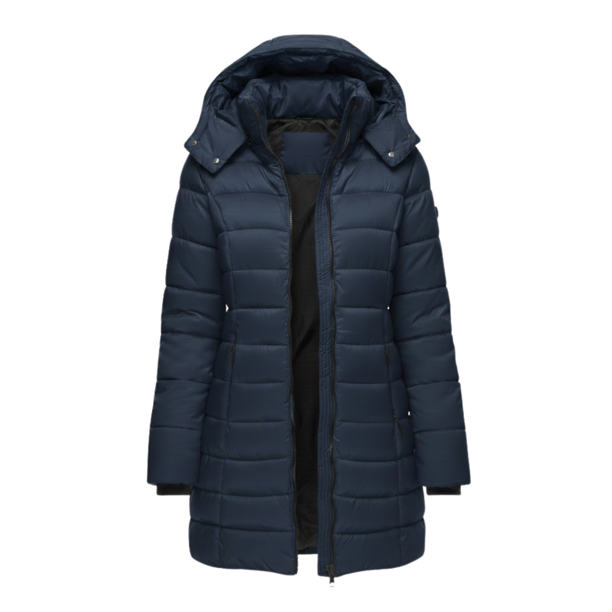 Women's Mid Length Quilted Puffer Parka with Hood Zip Closure and Slim Fit
