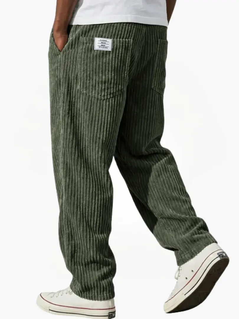 Men's Corduroy Pants with Elastic Drawstring Waist and Relaxed Fit in Cotton Blend