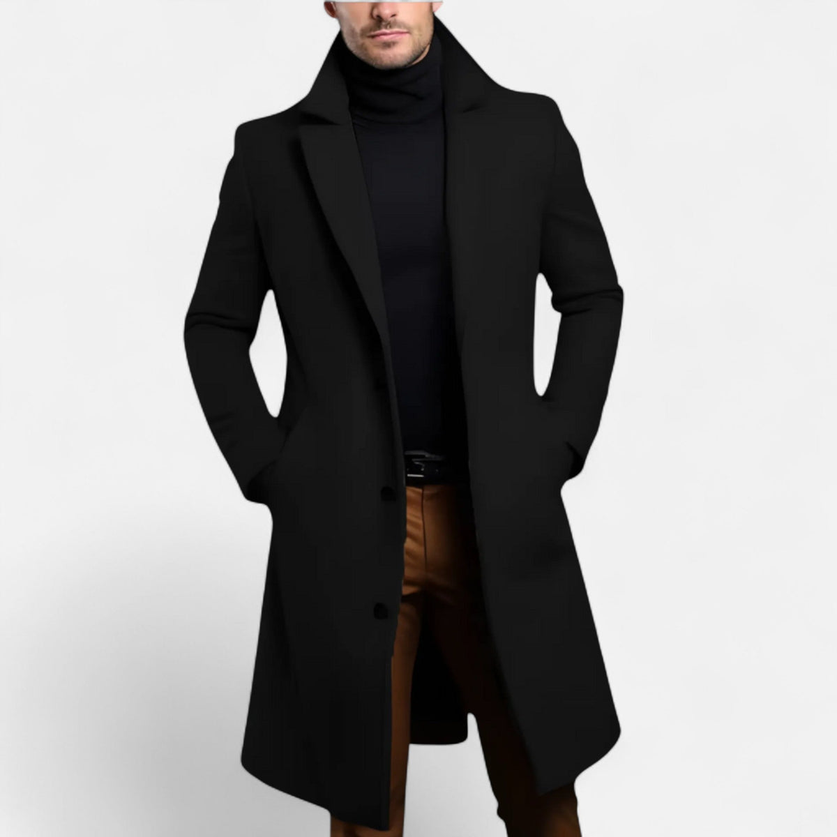 Men's Single Breasted Overcoat with Structured Lapels and Full Lining for Office Wear