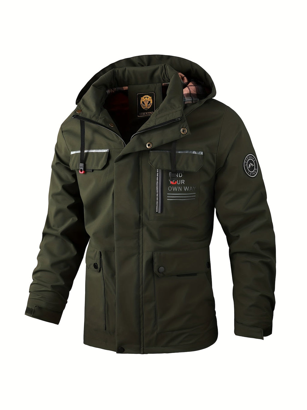 Men's Waterproof Windbreaker Jacket with Adjustable Hood and Breathable Lining