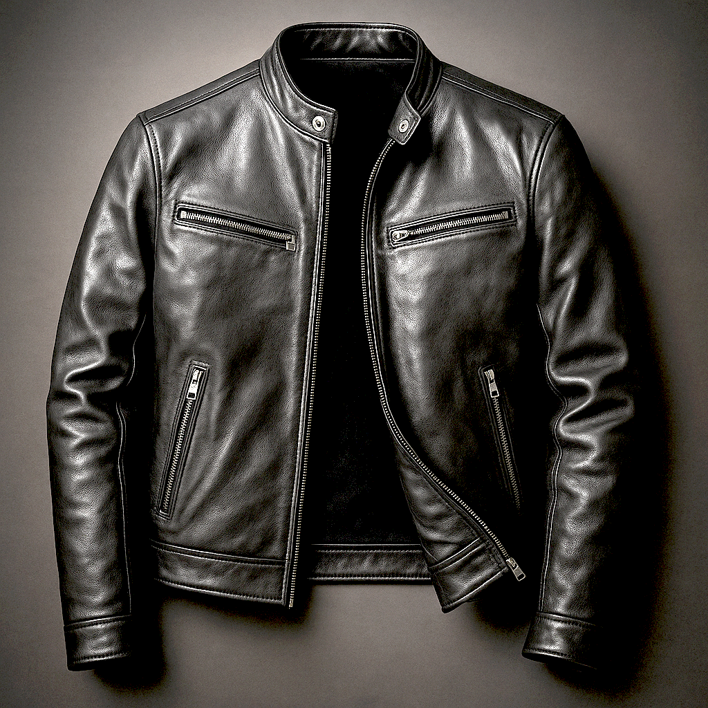Men's Vintage Genuine Leather Jacket with Cotton Lining Zip Front and Slim Fit