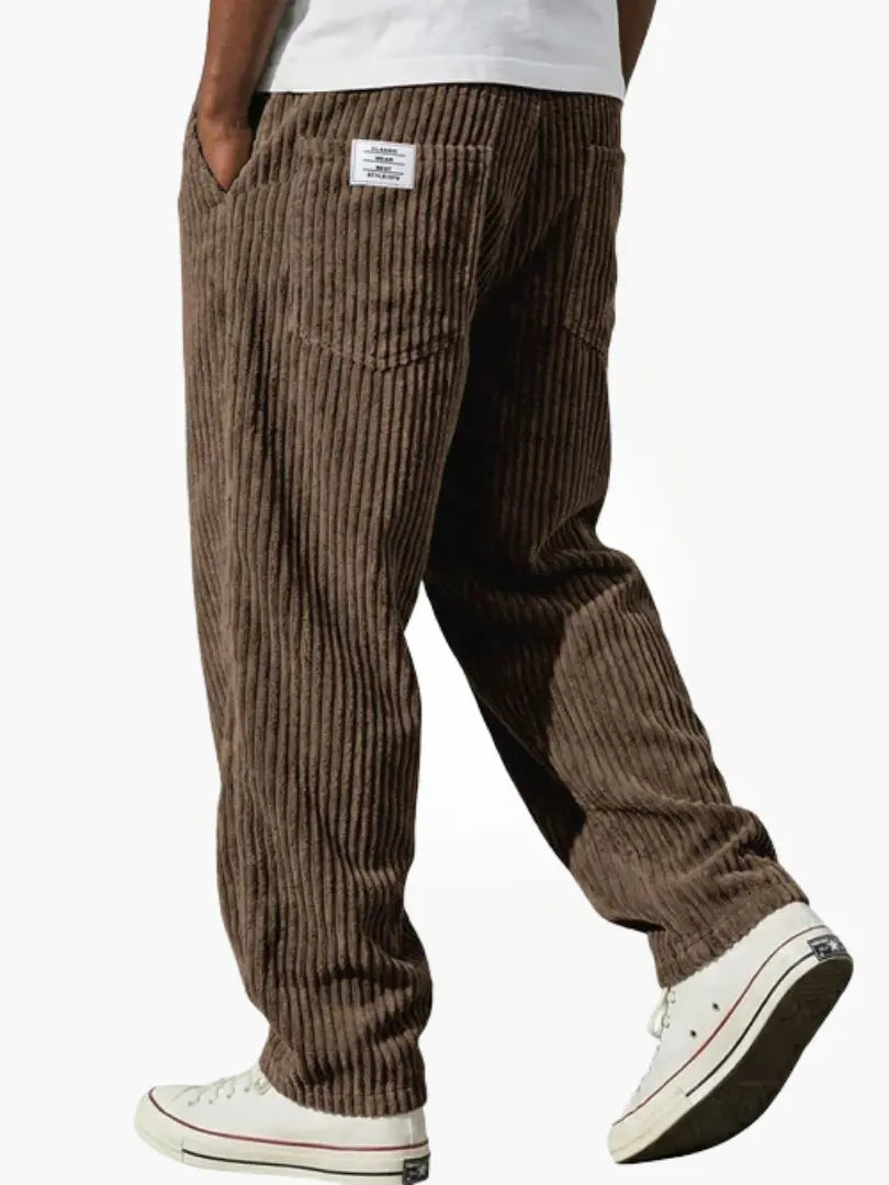 Men's Corduroy Pants with Elastic Drawstring Waist and Relaxed Fit in Cotton Blend