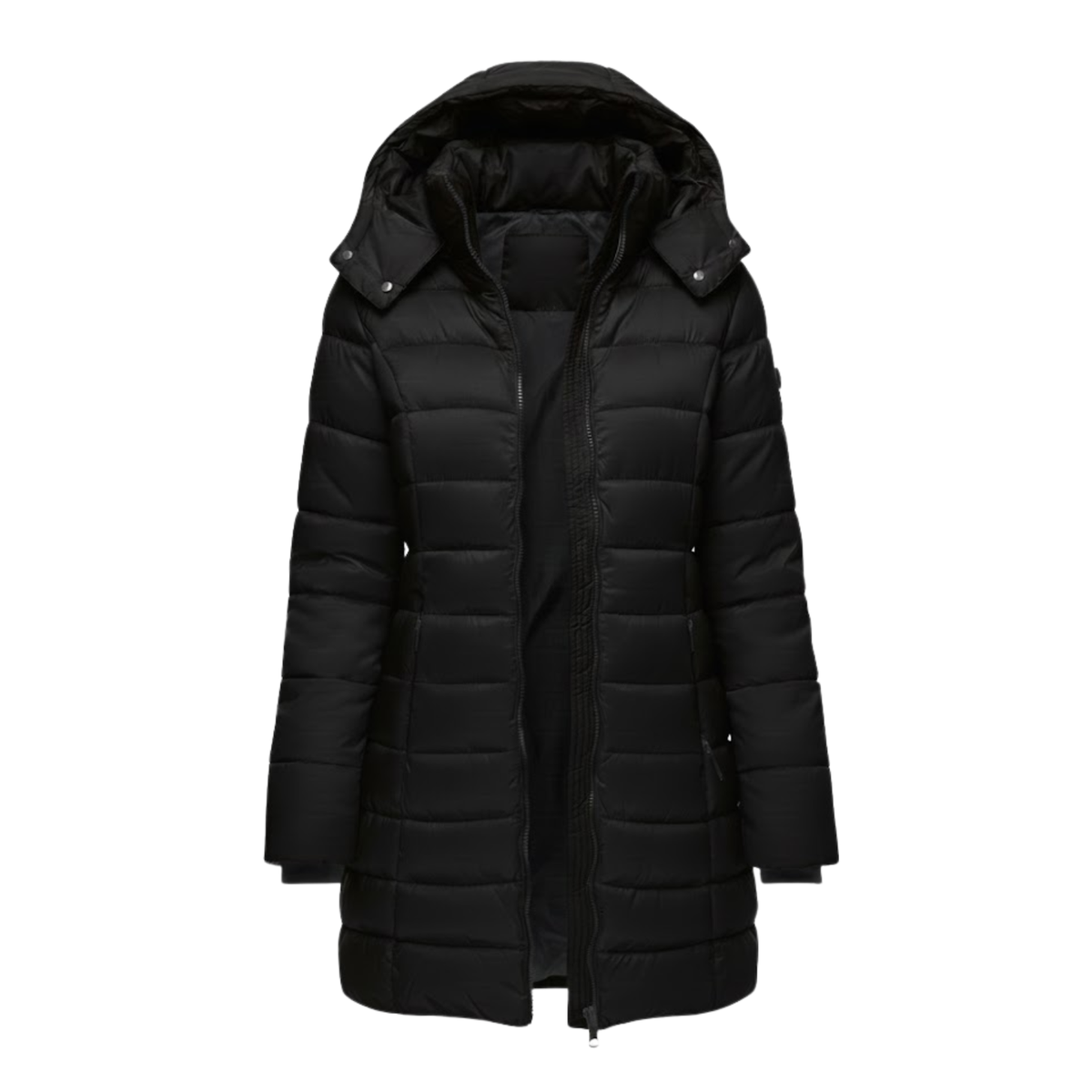 Women's Mid Length Quilted Puffer Parka with Hood Zip Closure and Slim Fit