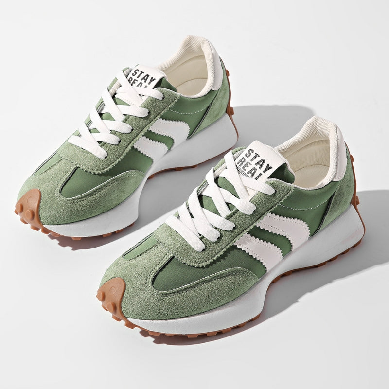 Women's Leather Platform Sneakers with Rubber Sole and Lace Up Closure for Walking