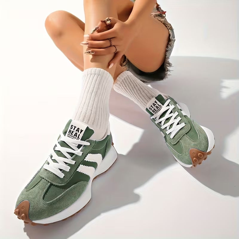 Women's Leather Platform Sneakers with Rubber Sole and Lace Up Closure for Walking