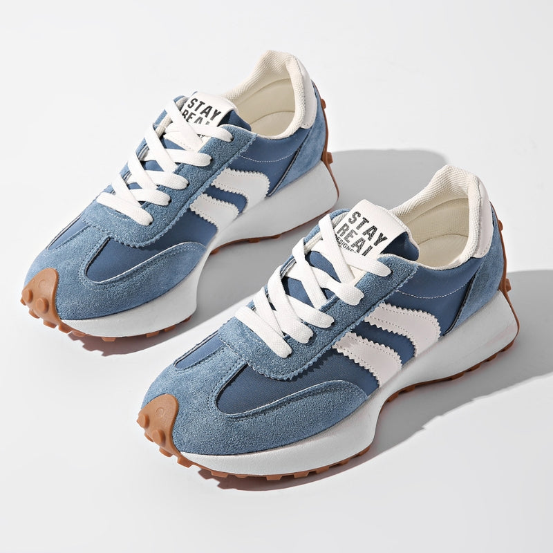 Women's Leather Platform Sneakers with Rubber Sole and Lace Up Closure for Walking