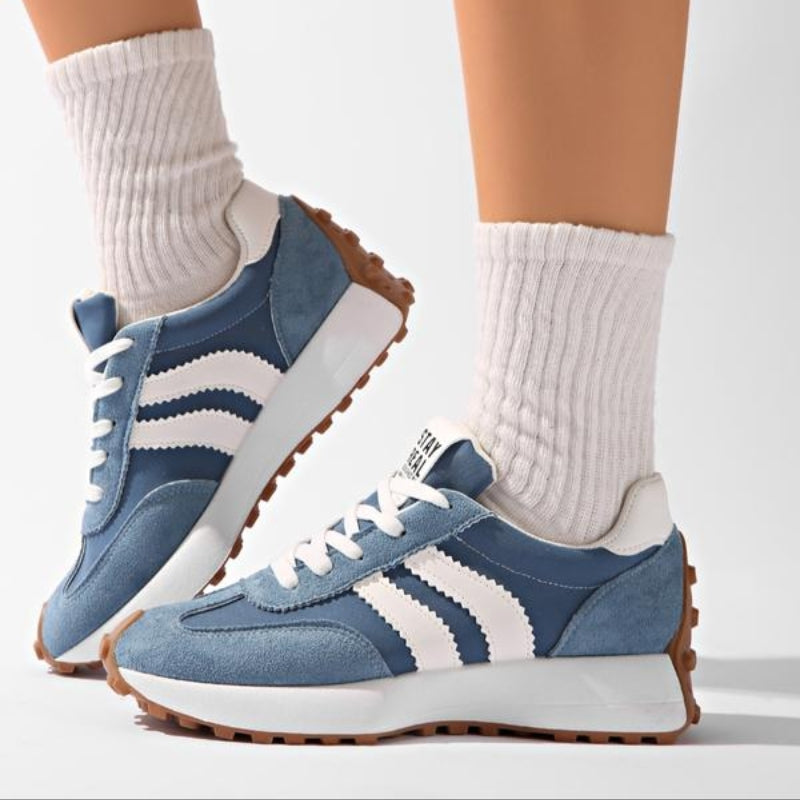 Women's Leather Platform Sneakers with Rubber Sole and Lace Up Closure for Walking