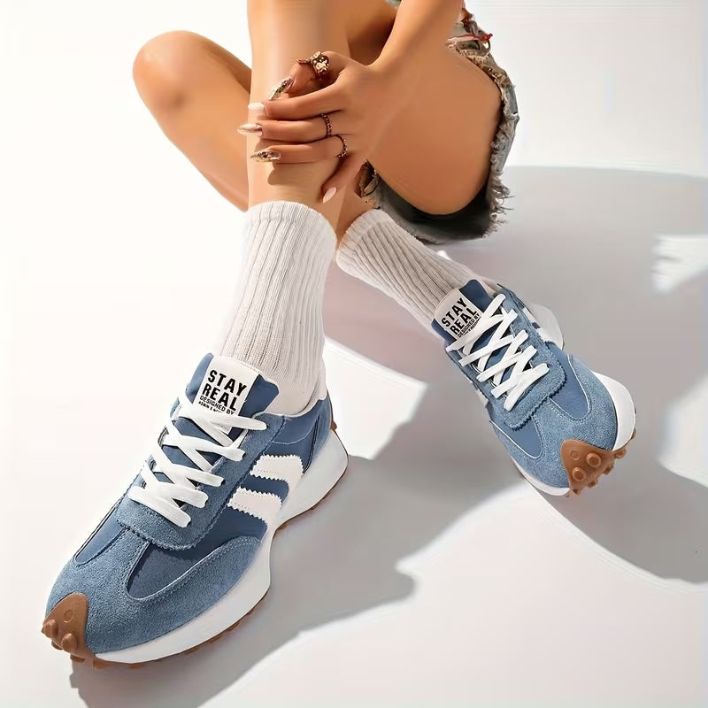 Women's Leather Platform Sneakers with Rubber Sole and Lace Up Closure for Walking