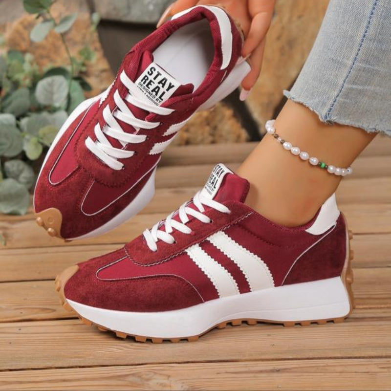 Women's Leather Platform Sneakers with Rubber Sole and Lace Up Closure for Walking