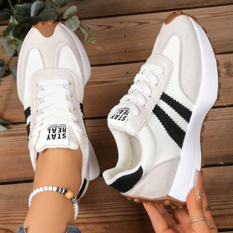 Women's Leather Platform Sneakers with Rubber Sole and Lace Up Closure for Walking